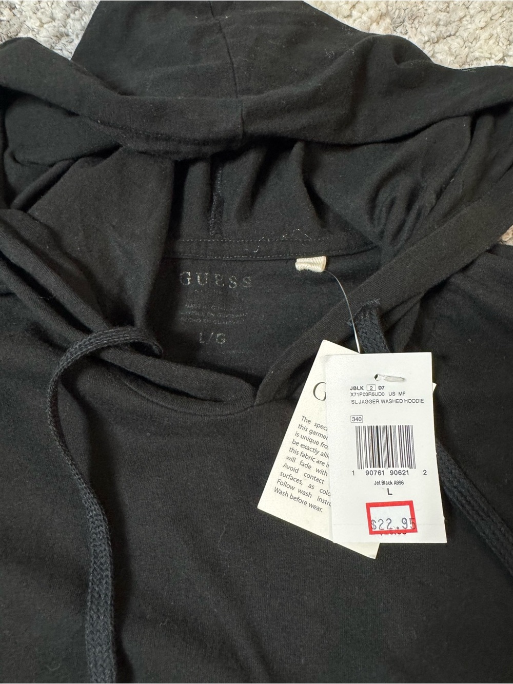 GUESS, Men’s Black Sleeveless Hooded Tank Top, Jagger Washed Hoodie, Black, L - Picture 6 of 10